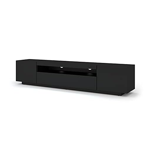 BIM Furniture Aura Meuble TV bas universel 200 cm à suspendre ou à poser sous meuble TV – Buffet hi-fi – Noir mat sans LED