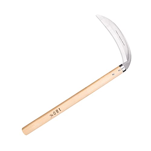 Nisaku NJP130 MIkadukigama Grass and Weeding Sickle, Japanese Stainless Steel 7-Inch Curved Blade, 14.25-Inch Wood Polished Hardwood Handle
