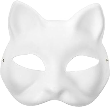 Enyolidimk 1 Pack White Cat Mask, DIY Blank- Therian Mask, Masks To Decorate, Paper, Paintable Blank-Masks for Cosplay Halloween Carnival Masquerade Dance Party Festival Performance White