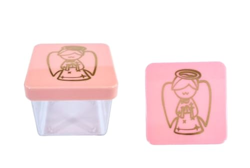 24 Caixinhas Acrílica 4x4cm Tampa Presente Gravura Anjo Dourado para Mimos Batizado Lembrancinhas Nascimento Anjinho Natal Maternidade (Rosa)