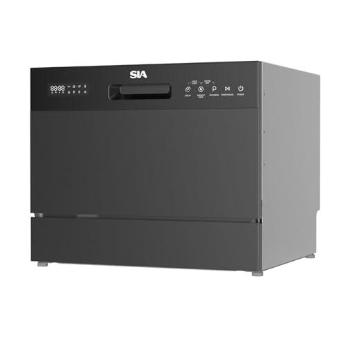 SIA TTD6BL Black Table Top Mini Dishwasher 8 Programs 6 Place Settings Touch Control Ideal for Kitchen Counter Top Caravans Mobile Homes 2 Years Parts and Labour Guarantee