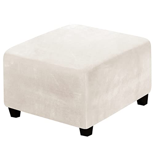 H.VERSAILTEX Ottoman Slipcover Square Footstool Protector Covers Storage Stool Ottoman Covers Stretch with Elastic Bottom, Feature Real Velvet Plush Fabric, Ivory