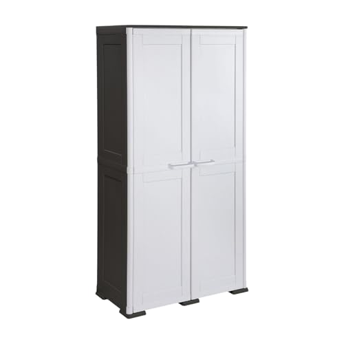MA MAISON Armadio in Plastica da Esterno 79x43x164 cm, con Ripiani – Mobile Alto Salvaspazio per Giardino, Terrazza e Organizzazione Casa (Grigio/Nero)