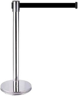 WYATT Queue Manager Stainless Steel 202 Grade Crowd Control Barriers Silver Stanchion with 2M Black Retractable Belt Line Dividers for Party,Museums,Wedding [Pack Of 1] (BLACK)