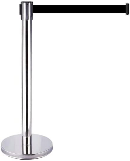 WYATT Queue Manager Stainless Steel 202 Grade Crowd Control Barriers Silver Stanchion with 2M Black Retractable Belt Line Dividers for Party,Museums,Wedding [Pack Of 1] (BLACK)