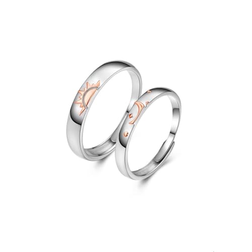 Bague gothique lune soleil ajustable en argent massif pour femme
