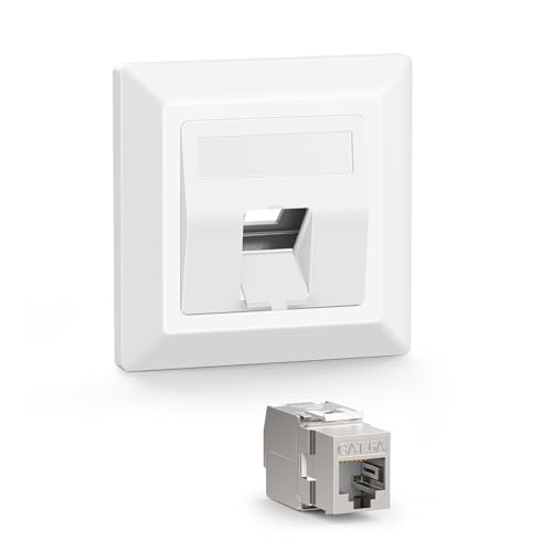 VCELINK 1x Keystone Netzwerkdose Unterputz CAT6A 1 Port Lan Dose Keystone RJ45 Modul 10 Gbit/s RJ45 Ethernet Datendose DSL Patchkabel Verlegekabel Weiß