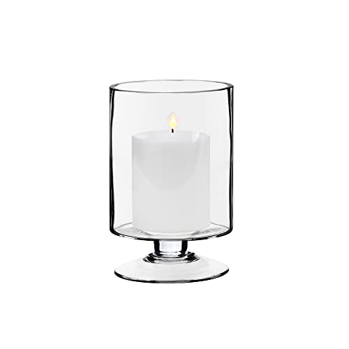CYS EXCEL Glass Hurricane Pillar Candle Holder (H:8" W:4.75") | Multiple Size Choices Short Stem Candle Centerpieces | Stemmed Glass Cylinder Candle Vase