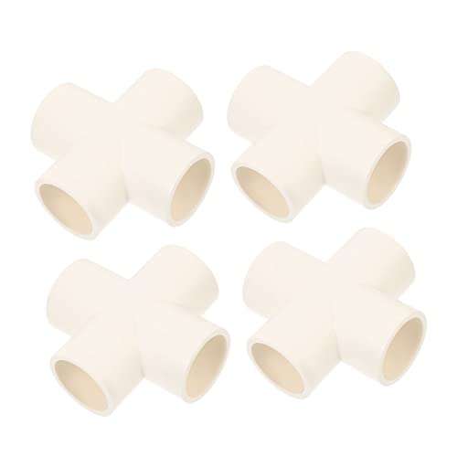 BUGUUYO 4 Piezas Junta de cuatro vías adaptador de manguera de agua Accesorio de grado de muebles tubo flexible pvc Conector de PVC accesorio de tubo de pvc el plastico blanco