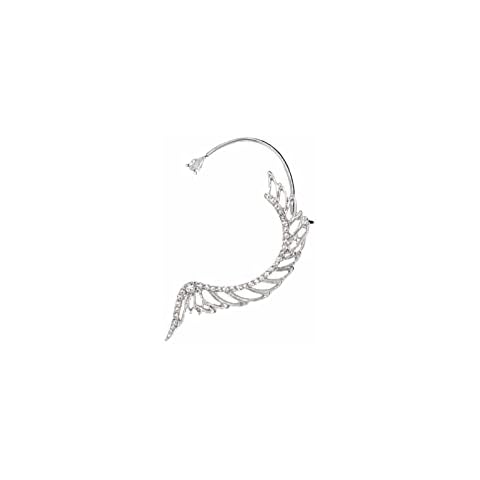 White Gold Plated Cubic Zircon Wing Climbers Crawler Earring Sparkly Crystal Rhinestone Left Ear Cuff Wrap Clip Stud Earring Top Ear Clip Jewelry Jacket for Women Girls 1PC Cover