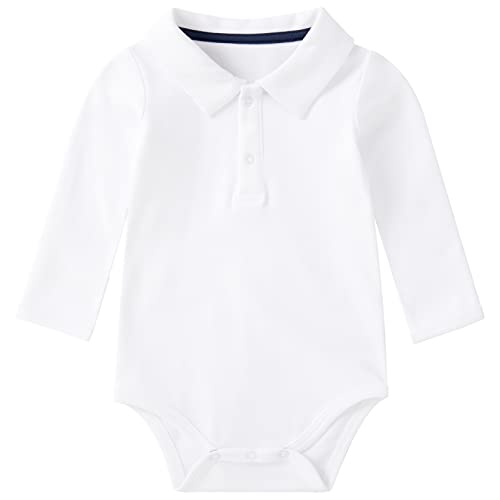La mejor comparación de Polos para Bebé los mejores 5. 43 pureborn - Mameluco de algodón súper suave para bebés y niñas, de 0 a 24 meses, Cuello polo blanco, 12-18 Meses