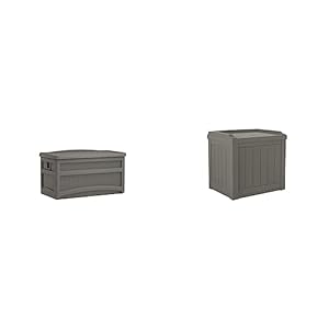 Suncast 73 Gallon Indoor/Outdoor Medium Deck Storage Box & 22-Gallon Small Deck Box – Lightweight Resin Indoor/Outdoor Storage Container and Seat for Patio Cushions and Gardening Tools – Stone Gray