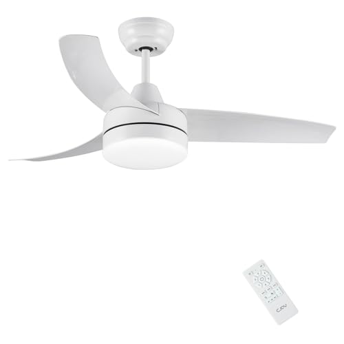 CJOY Ceiling Fan with Light and Remote 42 inch, White Ceiling Fans with Lamps, Quiet Reversible, 6 Speeds, 3 CCT Dimmable LED, Sleep Mode, Timer, Fan Light Ceiling for Bedroom/Living Room/Kitchen
