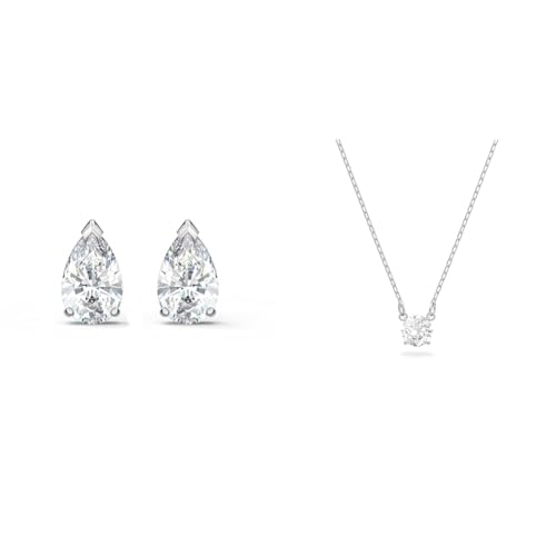 Collier Attract Swarovski et boucles d'oreilles clous taille poire en métal rhodié blanc