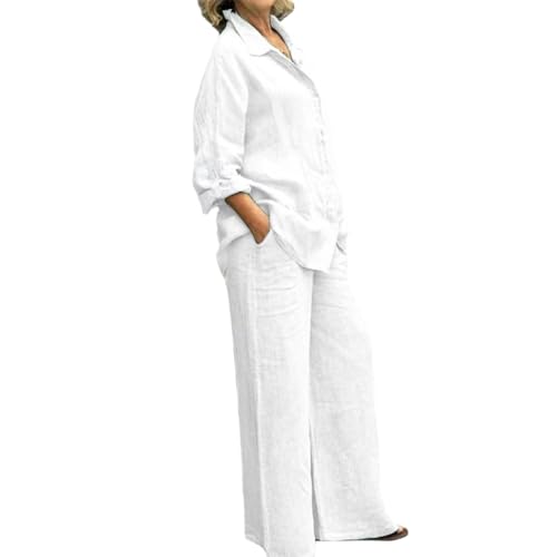 Ensemble en lin femme décontracté pantalon ample et chemise d'été manches longues