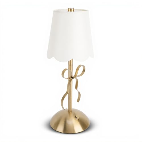 ASHATA Table Lamp for Girls Bedroom, Cute Bow Table Lamp with Fabric Shade Modern Decorative Bedside Light, Rechargeable Cordless, for Home Office Decor by ASHATA - Used condition - US$23.42