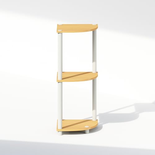 Image of Furinno Turn-N-Tube Corner Shelf, 3-Tier Corner Bookshelf, Beech | Display Storage Shelves with Open Shelves, for Organization and Storage, Living Room, Home Office, Garage