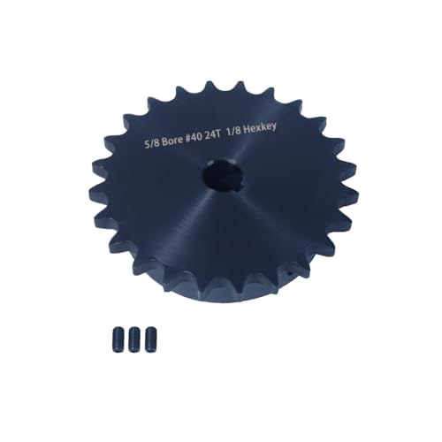 Image of #40 Roller Chain Sprocket 24 Tooth 5 /8 inch Bore (3 /16 inch Keyway) Black Oxide Rust-Proof with 3 Set Screws for Go-Kart Mini Bike ATV Conveyor, Farm Equipment Industrial Drive,Hardened 1045 Steel 40BS24-5 /8