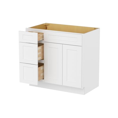 Image of Furinno Shaker Drawers Left Bath Vanity Cabinet Without Top, Ready to Assemble, 21 D x 36 W x 34.5 H, White