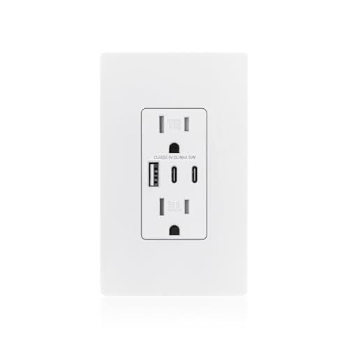 MOES USB Outlet, 3 USB Ports Receptacles(30W 6Amp), 2 Type C & 1 USB A Port, 15 Amp TR Tamper-Resistant Wall Outlets, Screwless Wall Plate Included, Charger Outlets, ETL Listed, White 1 Pack
