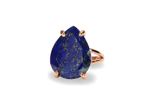 Bague Lapis Lazuli en or rose forme poire taille personnalisable pour femme