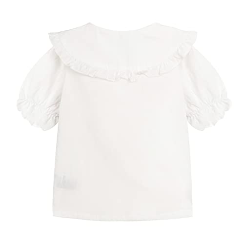 Image of LittleSpring Girls Short Sleeve Peter Pan Blouse with Elastic Cuffs