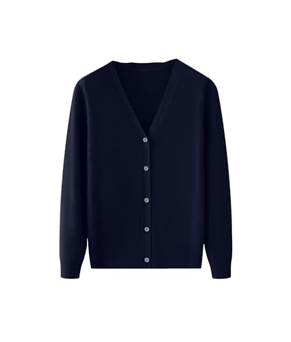 Men's Cashmere Sweater Winter Business Casual V-Neck Long Sleeve Knitted Cardigan Sweater Navy Blue