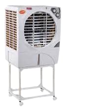 SHRIM TECH TRADING COMPANY. KH 4457 SHOP -Metal Air Cooler 25 Ltr Water Tank with Exhaust Fan, 4-Way Air Deflection and High Density Wood Wool pads; Blue & White