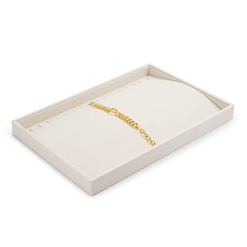 Linen Jewelry Trays 16 Slots Necklace Bracelet Display Tray Jewelry Drawer Organizer Necklace Bracelets Watch Storage Holder (Beige)
