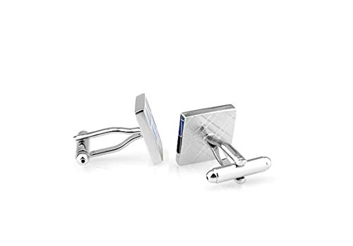Mancuernillas cuadradas plateadas y azules para hombre miniatura 3