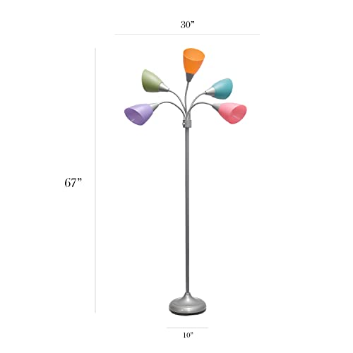 Simple Designs LF2006-SLM 67 Inch Contemporary Multi Head Medusa 5 Light Adjustable Gooseneck Silver Floor Lamp With Fun Light Multicolored Shades For Kids Bedroom Playroom Living Room Office thumb #4