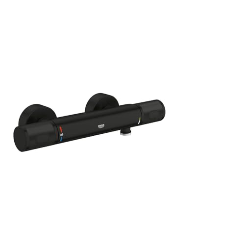 GROHE Precision Feel - Grifo termostático de ducha visto CoolTouch (mandos moleteados, botón seguridad 38°C, EcoButton, escudo metálico), negro mate, 347902430