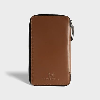 Image of Personalized Leather Passport Holder | Custom Travel Wallet with Zipper, Name & Charm | Durable Genuine Leather Organizer for Travel Documents & Cards (Tan)