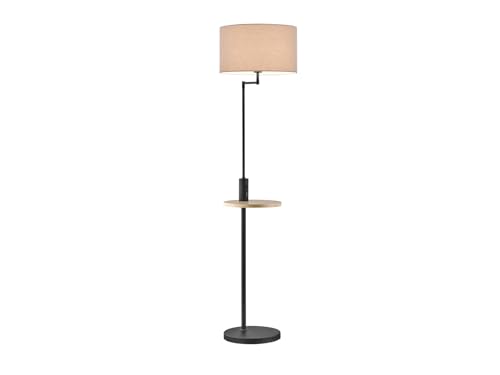 Trio Leuchten Stehleuchte Claas 400400132, Metall Schwarz matt, Stoffschirm Grau, Ablage Holz, exkl. 1x E27, 60 watt