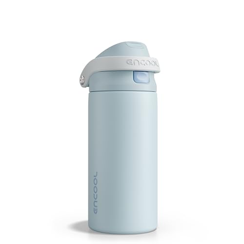 Image of ENCOOL Leakproof Insulated Water Bottle with Straw Dual-Sip Water Bottle Bag-Safe Design for Work, Commute & Gym - Keeps Drinks Cold All Day, 18 oz, Frost Blue