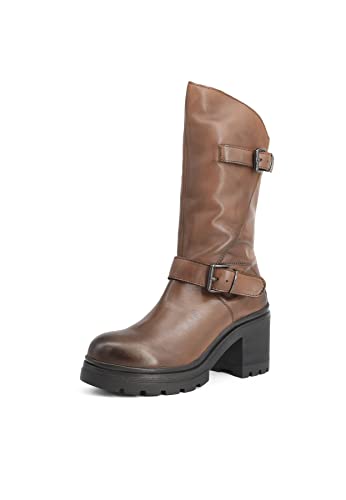 QUEEN HELENA Botas Moteras de Cuero de Tacón para Mujer QH22L267 marrón, 38 EU