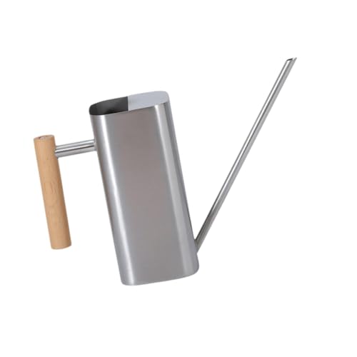 Colcolo Lata de riego de Acero Inoxidable de 0.8L con Mango de Madera multipropósito de riego de Boquilla Larga, Plateado