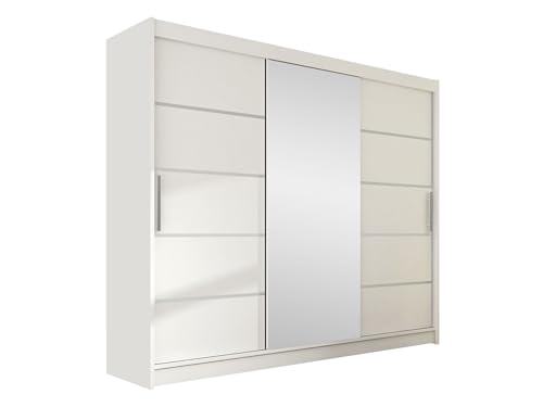 Mirjan24 Armadio con ante sospese Aston VI con specchio, armadio, guardaroba, camera da letto, armadio con ante scorrevoli (bianco, senza illuminazione)