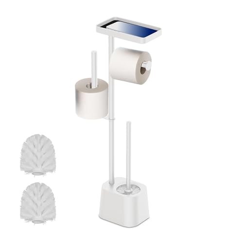Juego de baño Relaxdays, HBT: 65 x 29 x 11,5 cm, de pie, Soporte de Papel, escobilla, portarollos, Estante, Blanco