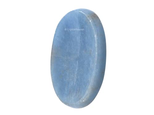 Image of Certified Angelite Crystal Thumb Worry Pebbles Stones for Anxiety Stress Relief Massage - AAA Grade Original Healing Gemstone Agate Rubbing Stone for Yoga Meditation Spiritual Reiki Feng Shui