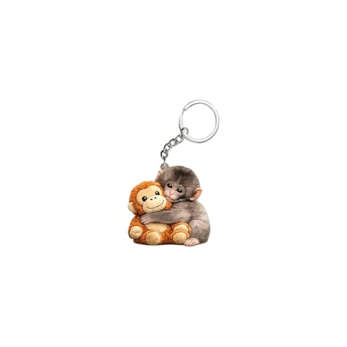 MQCEHTI Protect Punch The Monkey Keychain Team Marginalized Hugging Courage Acrylic Key Ring Bag Backpack Purse Car Keys (Grey Orange*1)