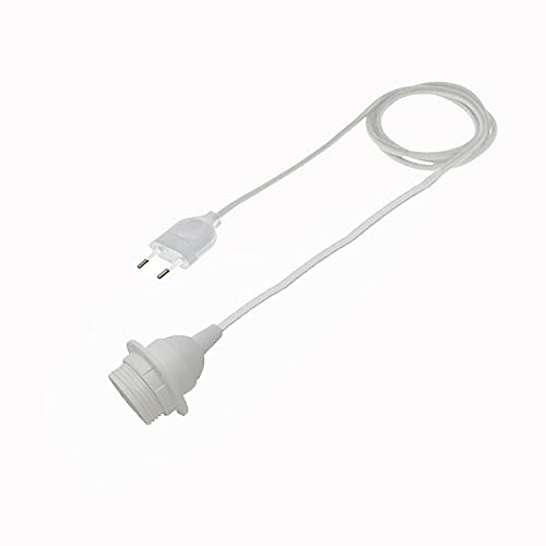 HALOTEC | Cable eléctrico lámpara 3 m | Portalámparas E27 con arandela para pantalla | Enchufe europeo blanco | Soporte bombilla flexible y resistente | Ideal hogar, oficina, decoración interiores