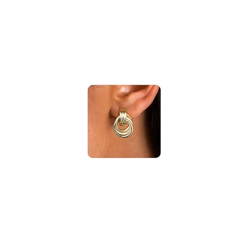 JeryWe Boucle d'Oreille Clip Femme Non Percées Hypoallergénique Plaqué Or 14K Non Ternissable Nœud Clips Oreilles Non Percées Statement Boucles d'Oreilles...