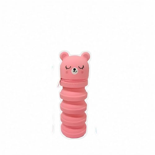 Estojo Escolar Retrátil em Silicone, Ursinha Rosa, 12-20 cm x 6 cm, Design 360°