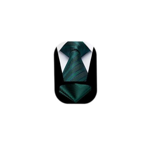 Image of HISDERN Mens Tie Striped Ties and Handkerchief Set Business Formal Woven Pocket Square Wedding College Stripe Necktie