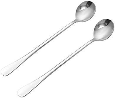 Pack of 2 Long Handle Latte Spoons Coffee Dessert & Ice Cream Sundae Premium Quality Stainless Steel by Koksi Long Handled Coffee Spoons