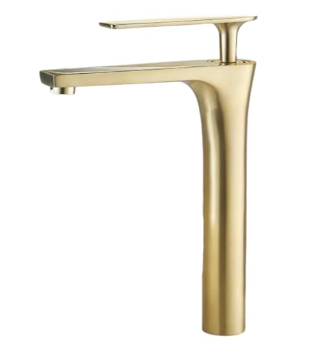 Grifo de lavabo monomando de agua fría y caliente con acabado oro cepillado de cobre elegante
