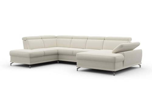 Image of Fabrique Bossberry U-Shape 7 Seater Fabric Light Cream Sofa Set (LHS)