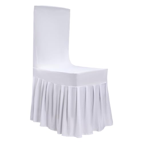 Juego de 30 fundas elásticas para silla, para bodas, con vestido, color blanco, para banquete, boda, fiesta, decoración, lavable, falda con volantes para sillas de cuatro patas