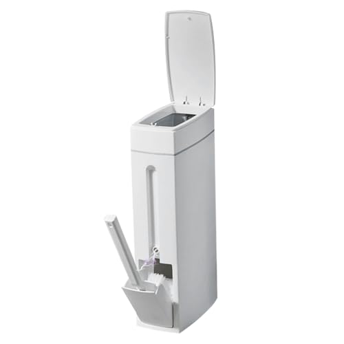 Bote de basura para baño estrecho con escobilla integrada juego rectangular blanco de 1.2 galones 7